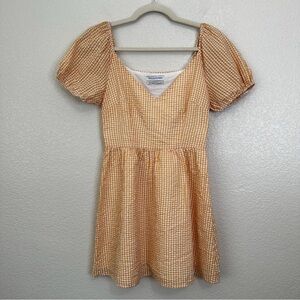 Urban Outfitters Yellow White Gingham Puff Sleeves Mini Dress, Size SP